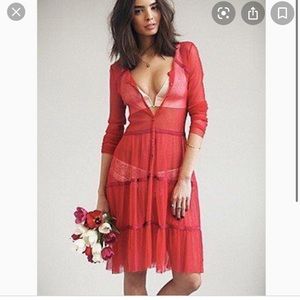 Free People INTIMATELY Red Mesh Midi Dress